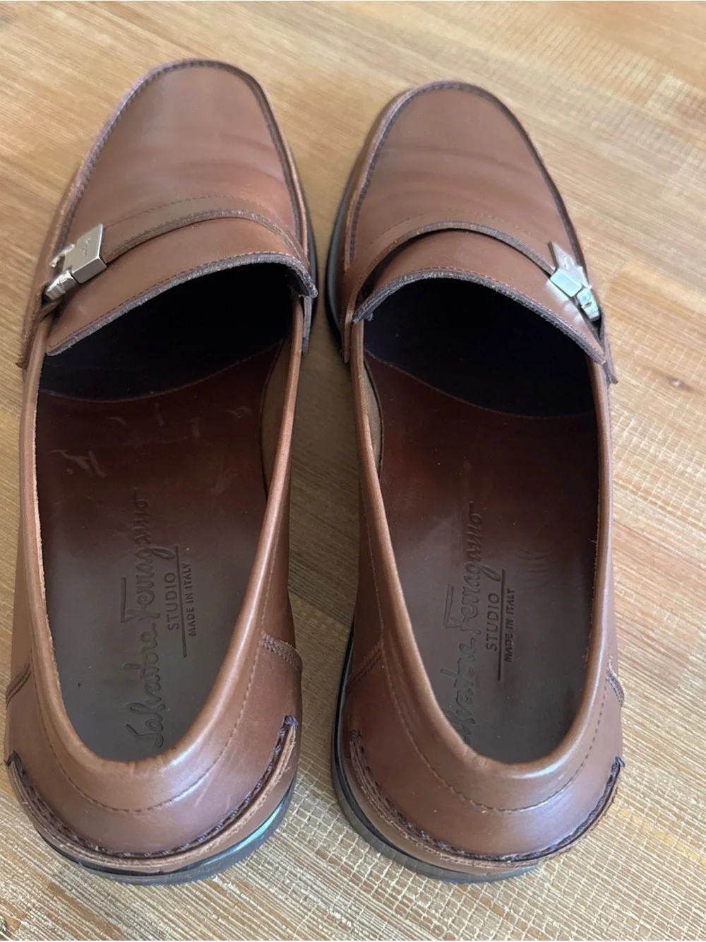 SALVATORE FERRAGAMO 'Tazio' Brown  Leather Loafers Size 10.5 EE